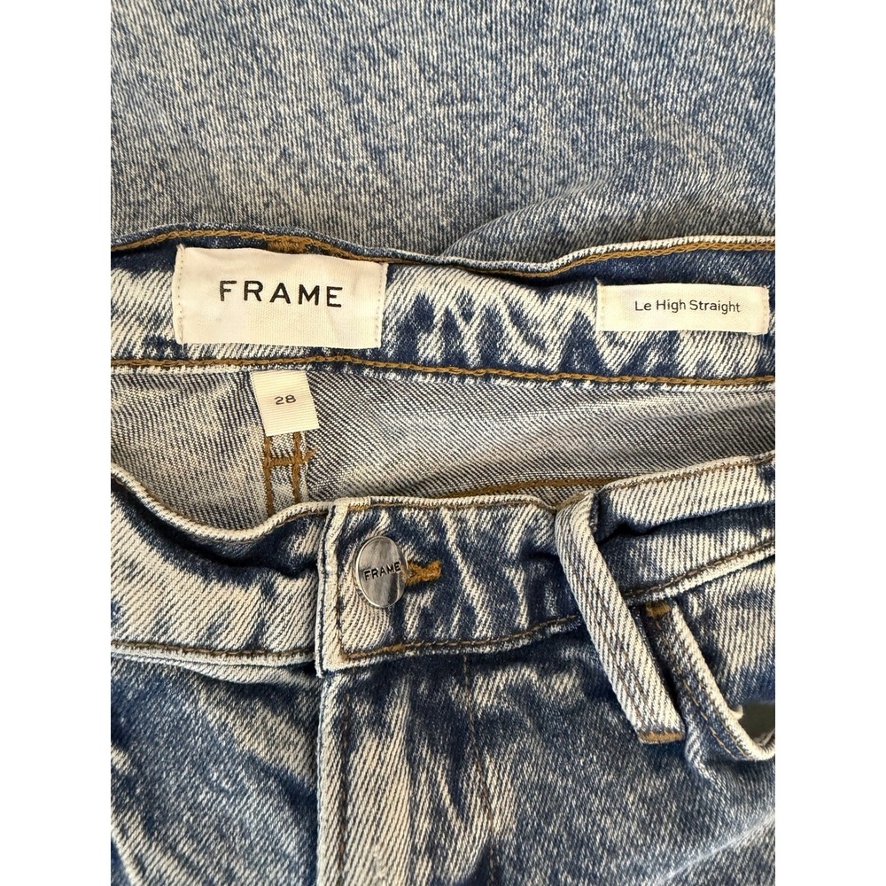 FRAME Le High Straight Ankle Jeans Womens 28 Lombard Bleach‎ Acid Wash Blue - Picture 2 of 10